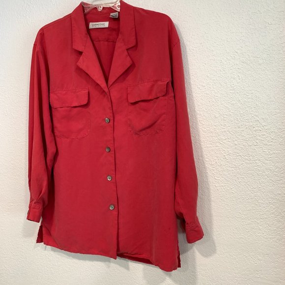 Collection Point of View 100% Silk Blouse Coral Pink Womens Med Fits like L / XL - Picture 9 of 9